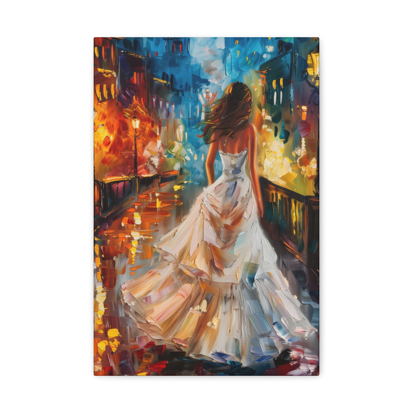 bride walking in Bridge - Leonid Afremov Style Digital Print Canvas Gallery Wraps