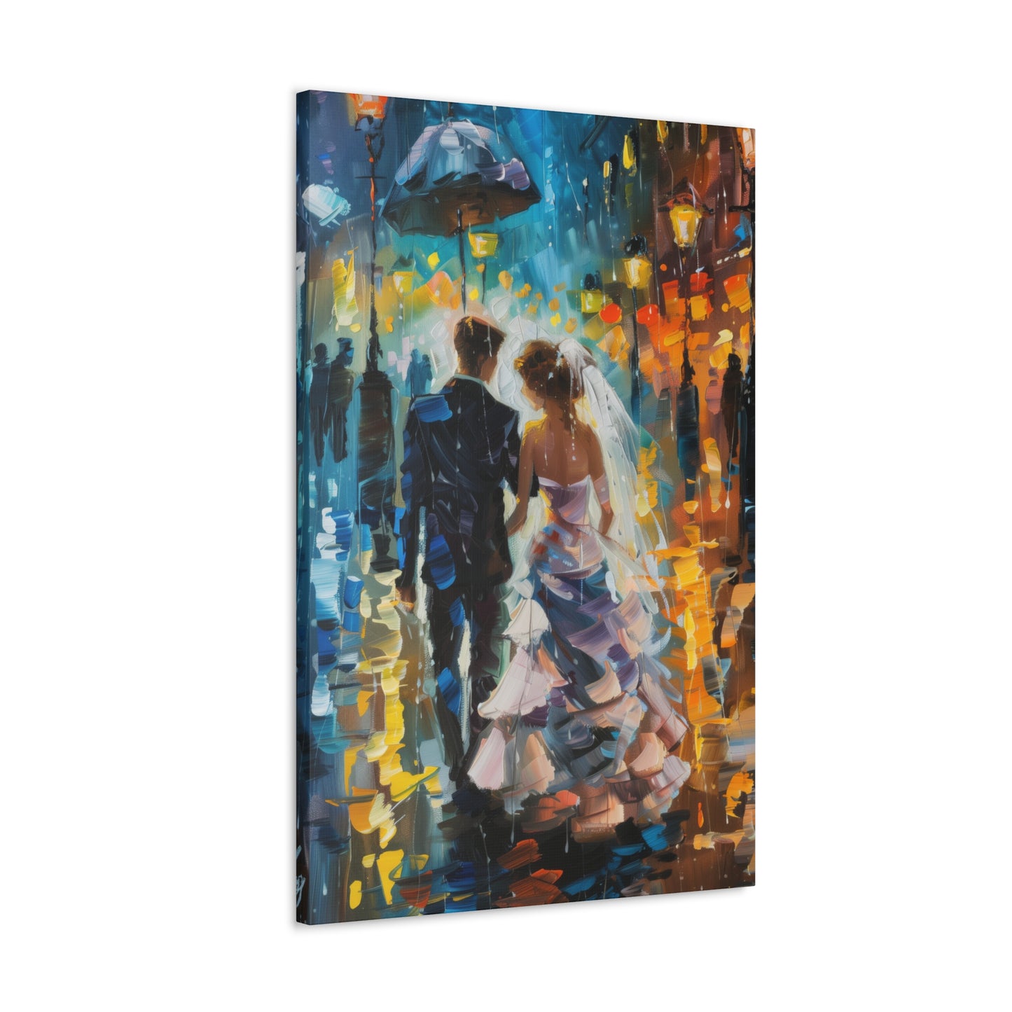 couple walking in street in rain - Leonid Afremov Style Digital Print Canvas Gallery Wraps