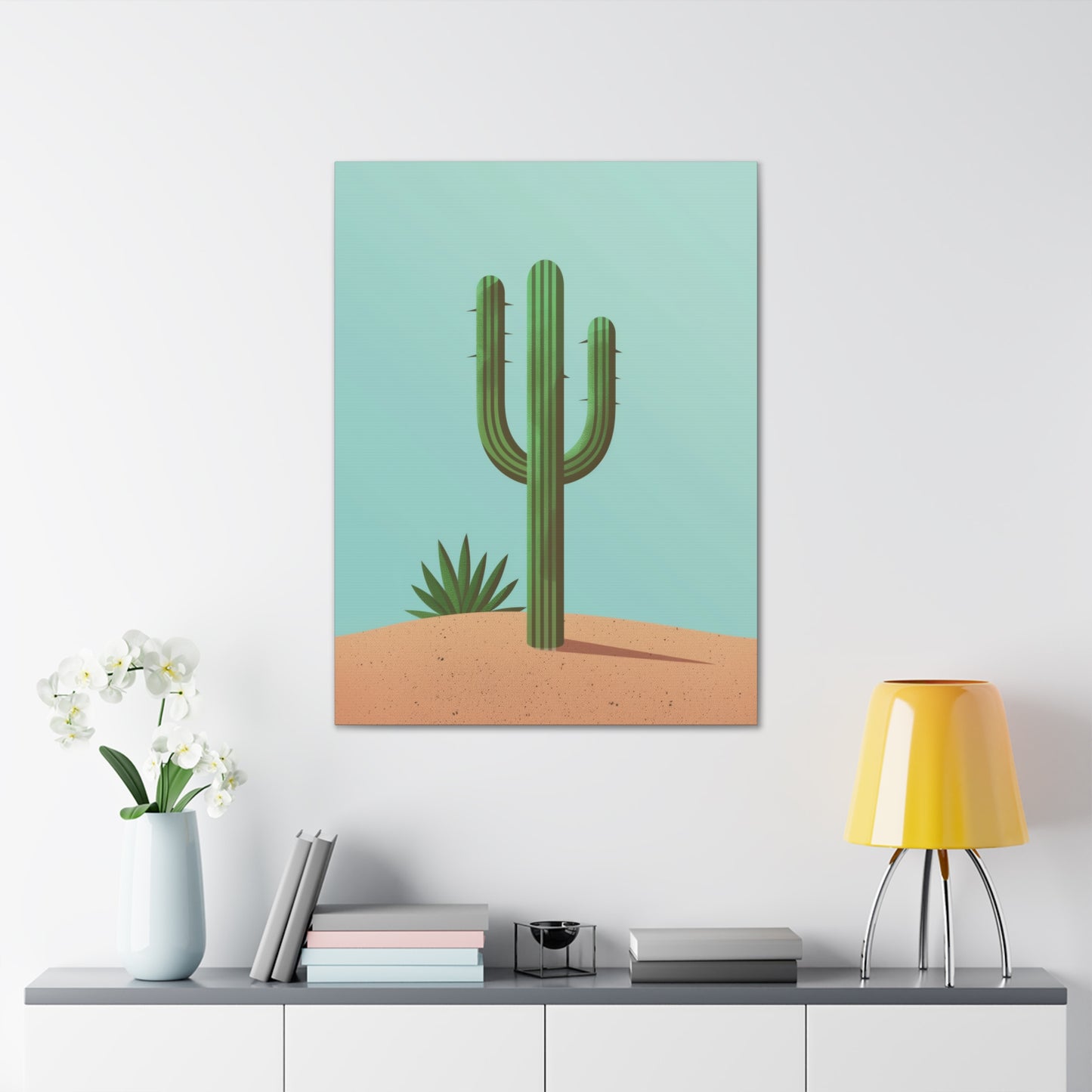 Saguaro Cactus in Desert - Illustration Canvas Gallery Wraps