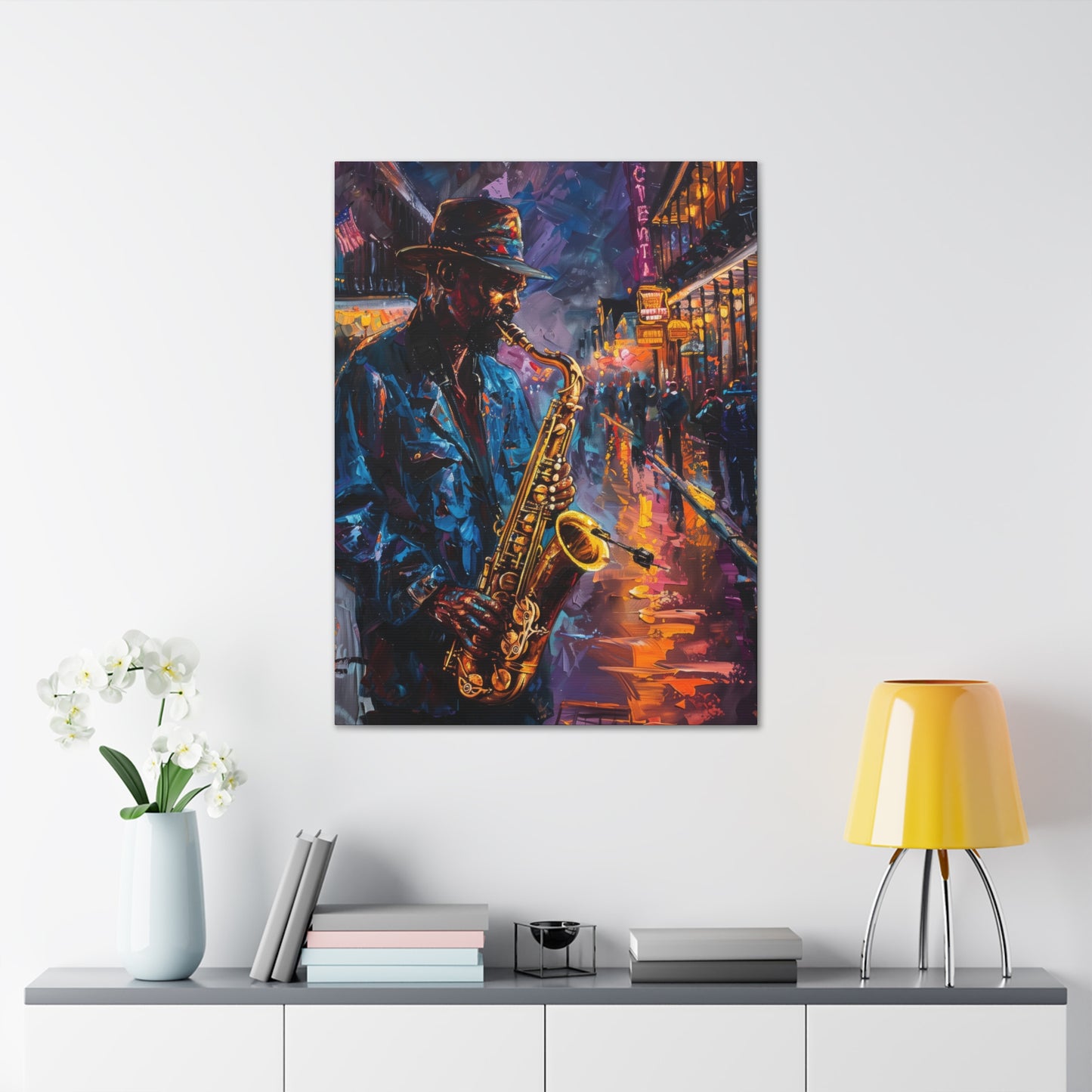 Man Playing Horn on the Street - Rembrandt Style Digital Oil Painting Canvas Gallery Wraps