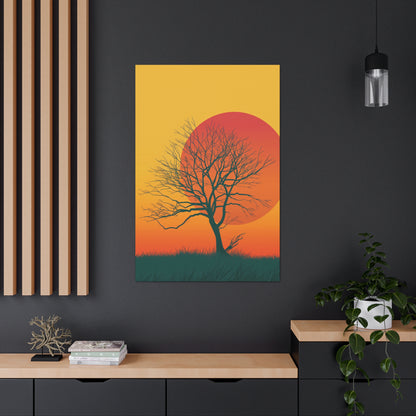 leafless tree in a Golden Sunset Digital Illustration Canvas Gallery Wraps