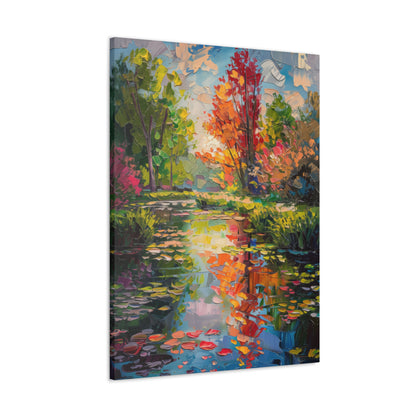 Pond in a Autumn Forest - Claude Monet Style Digital Print Canvas Gallery Wraps