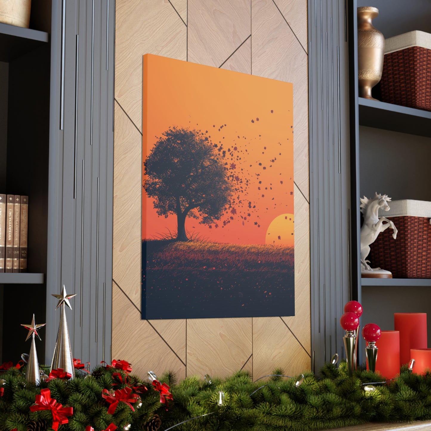 Tree in a Golden Sunset Digital Illustration Canvas Gallery Wraps