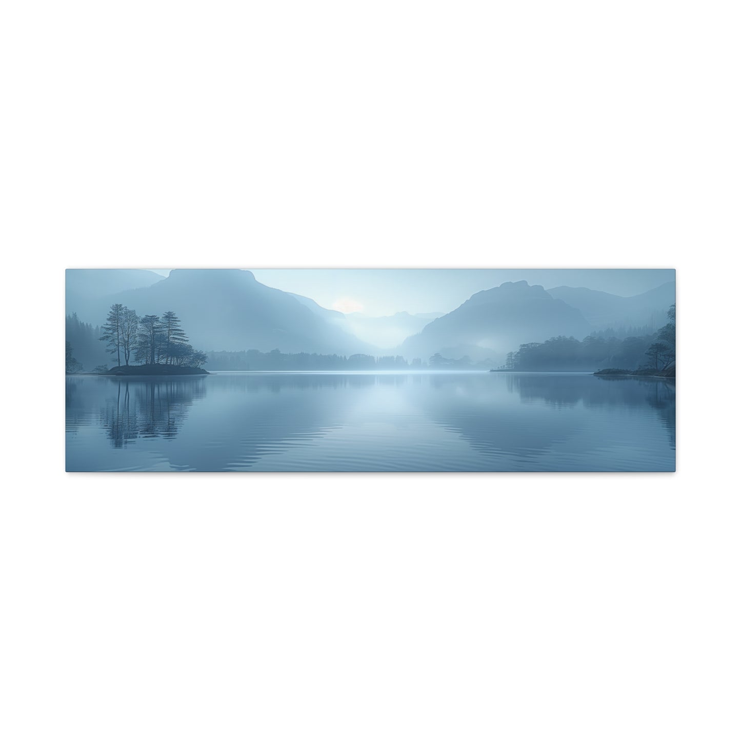 Lake Landscape with Mountains - Morning Mist Panorama Canvas Gallery Wraps