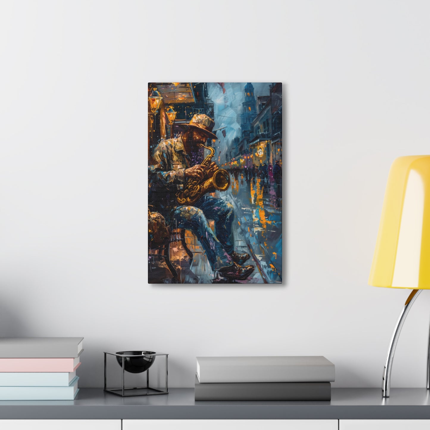 Man Playing Horn on the Street - Rembrandt Style Digital Oil Painting Canvas Gallery Wraps