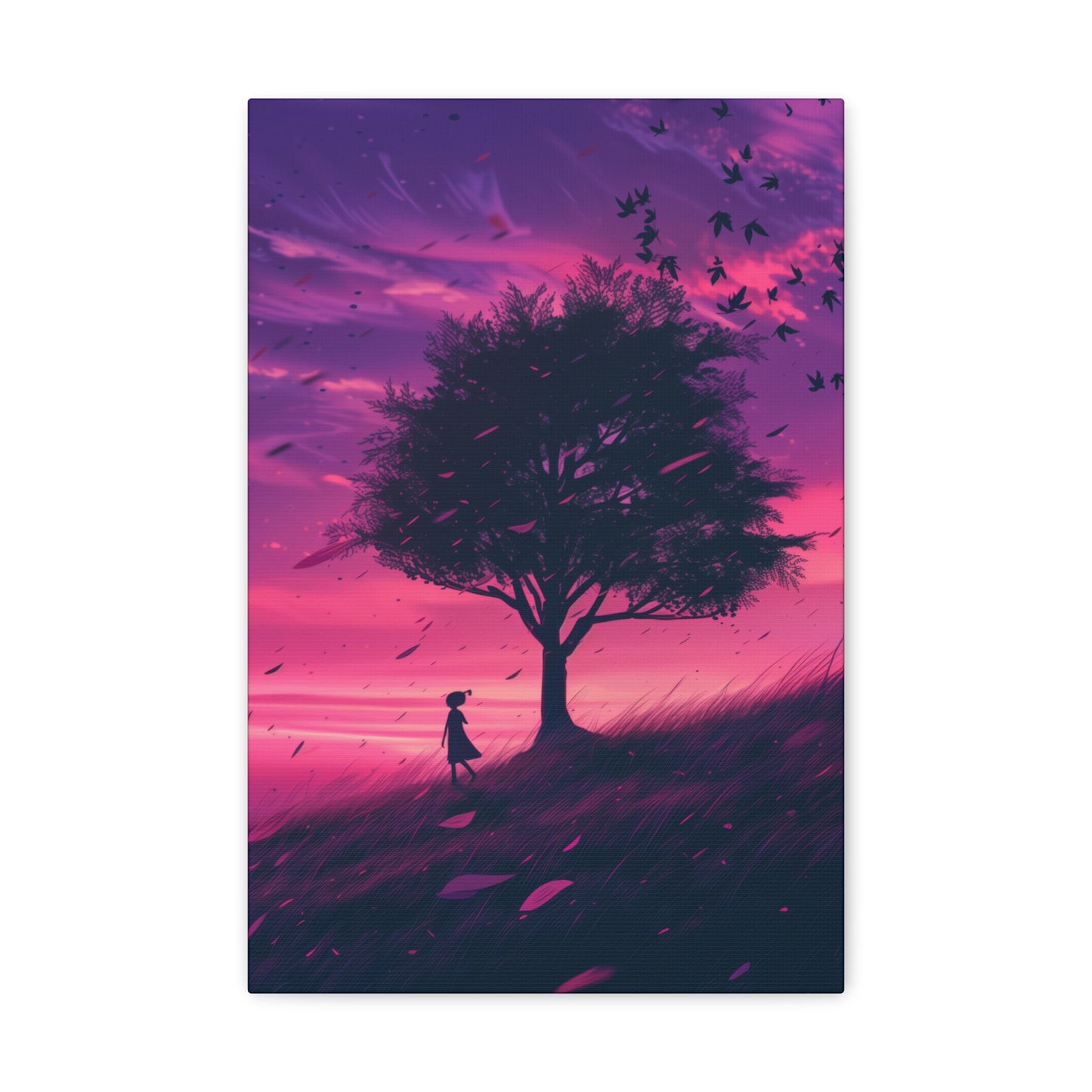 Tree in a Purple Sunset Digital Illustration Canvas Gallery Wraps