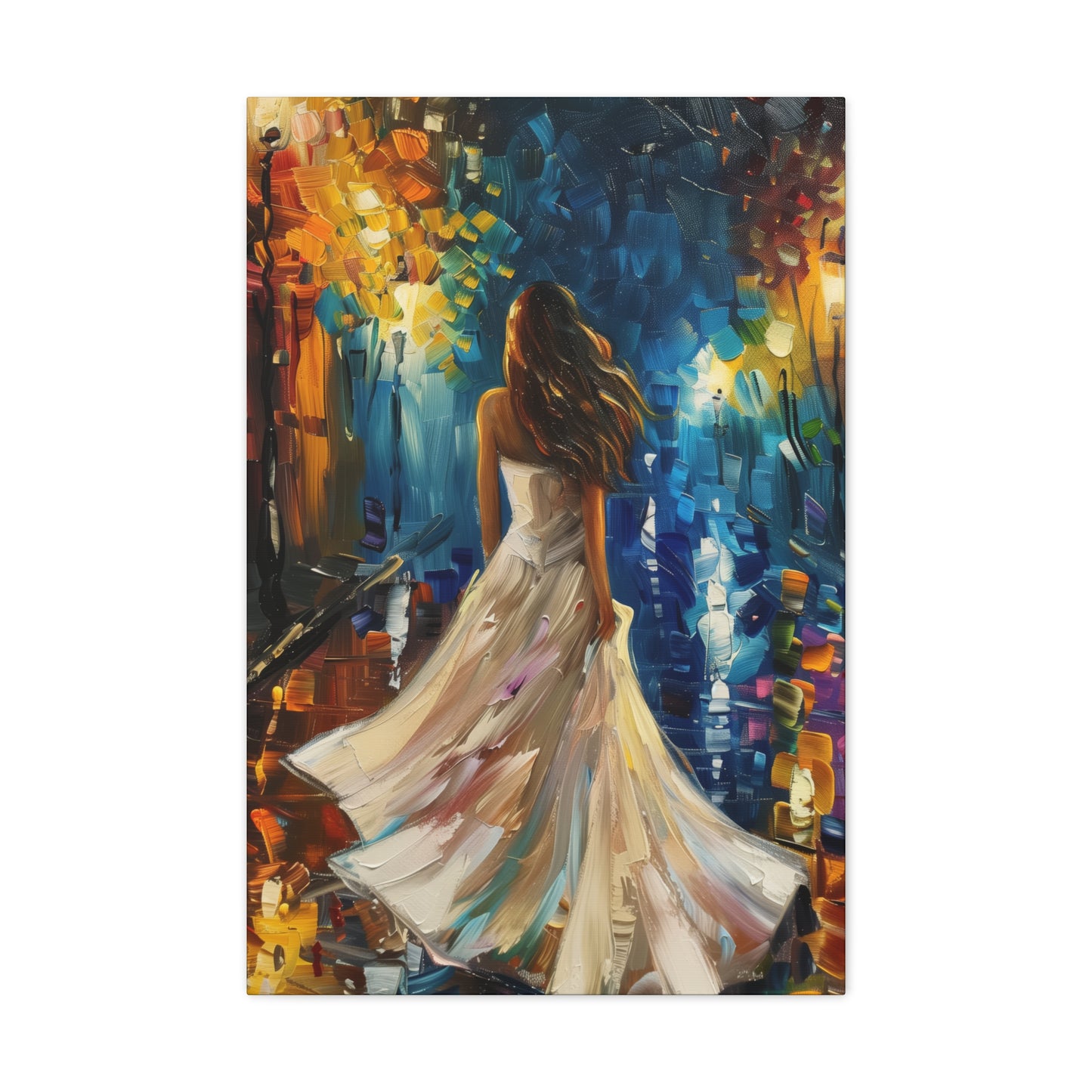 bride walking in the streets - Leonid Afremov Style Digital Print Canvas Gallery Wraps