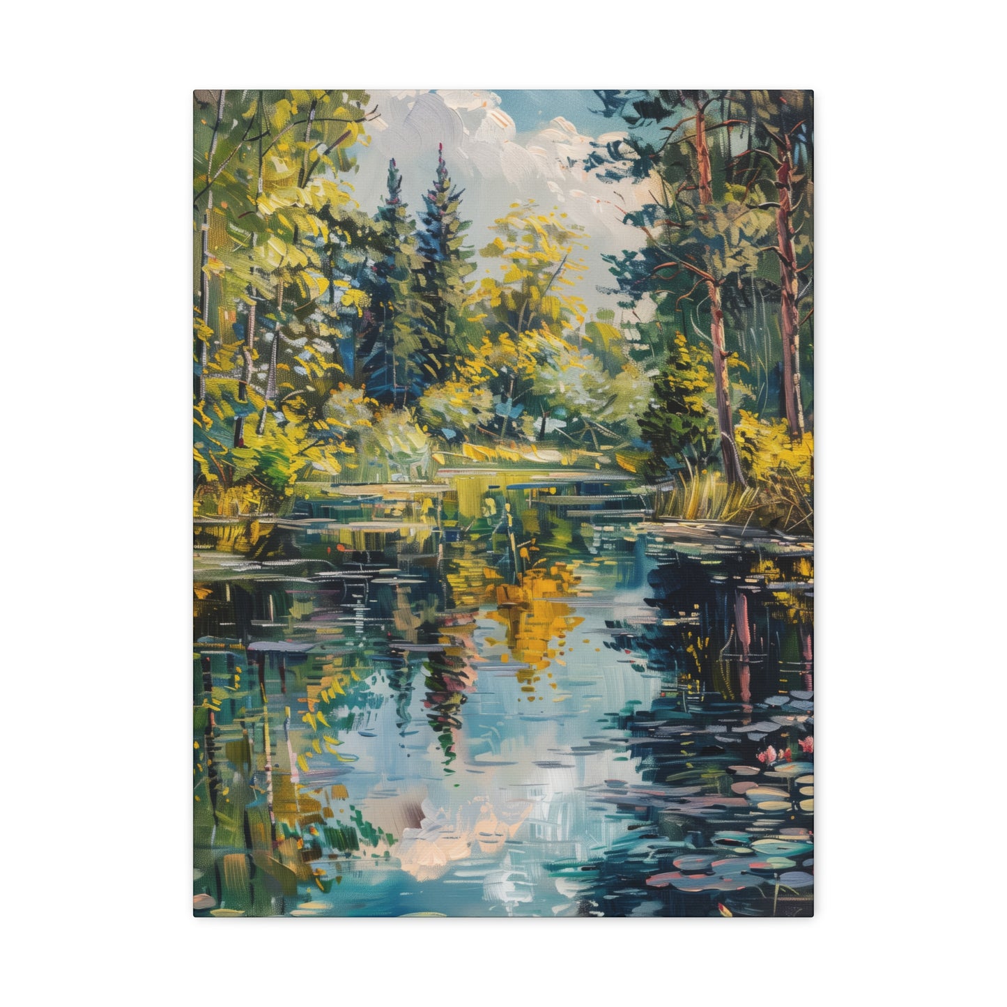 Pond in a Forest - Claude Monet Style Digital Print Canvas Gallery Wraps