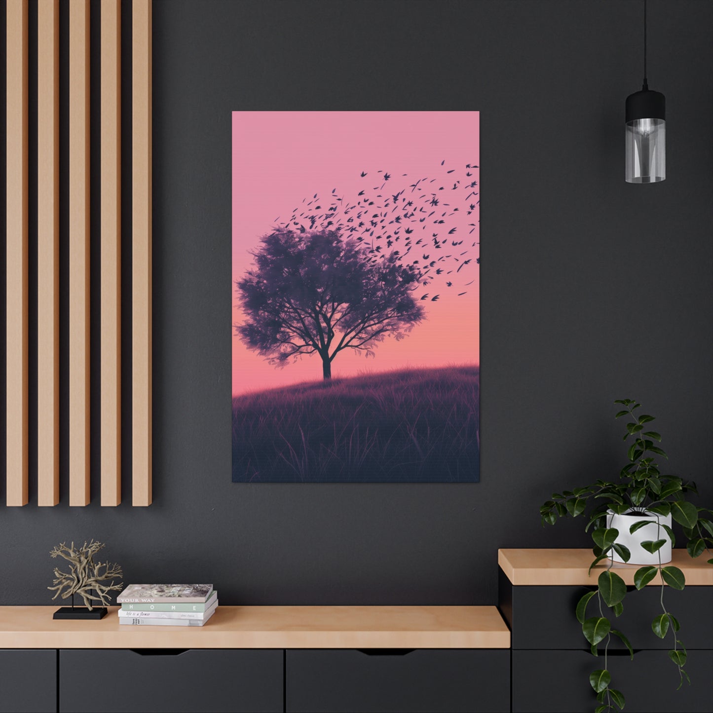 Tree in a Purple Sunset Digital Illustration Canvas Gallery Wraps