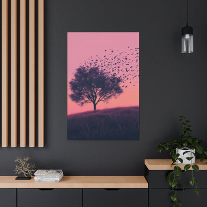 Tree in a Purple Sunset Digital Illustration Canvas Gallery Wraps