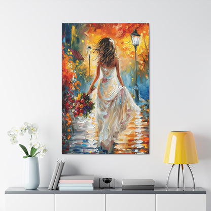 bride walking in the streets - Leonid Afremov Style Digital Print Canvas Gallery Wraps