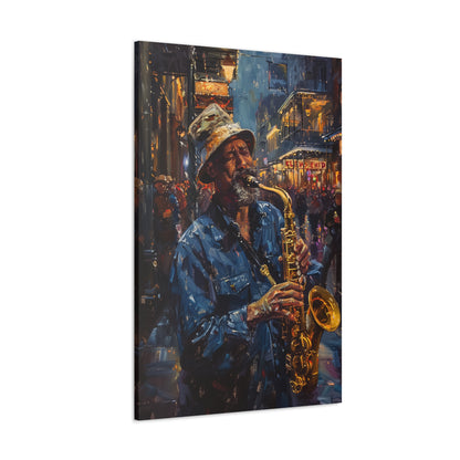 Man Playing Horn on the Street - Rembrandt Style Digital Oil Painting Canvas Gallery Wraps