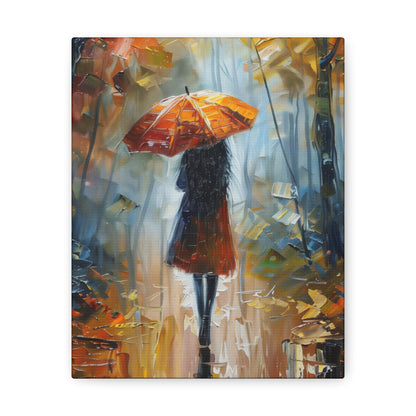 Girl Walking Under Umbrella - Leonid Afremov Style Oil Painting Canvas Gallery Wraps