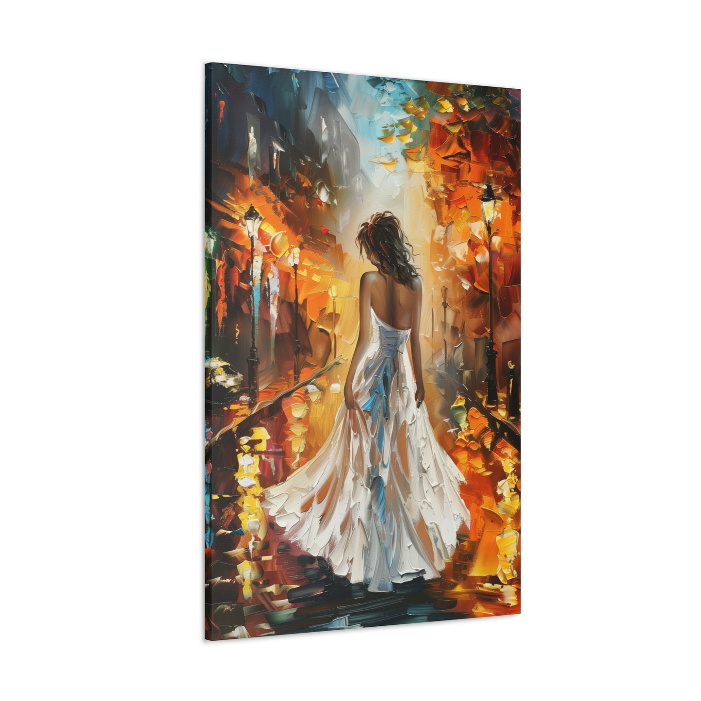 bride walking in the street - Leonid Afremov Style Digital Print Canvas Gallery Wraps