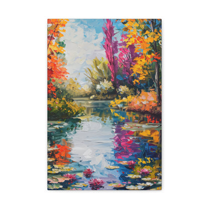 Pond in a Autumn Forest - Claude Monet Style Digital Print Canvas Gallery Wraps