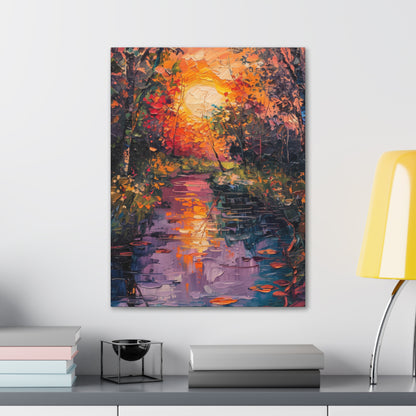 Pond in a Forest - Claude Monet Style Digital Print Canvas Gallery Wraps