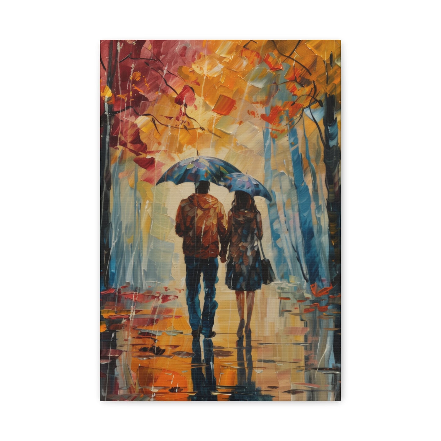 couple walking on the street with umbrella - Leonid Afremov Style Digital Print Canvas Gallery Wraps