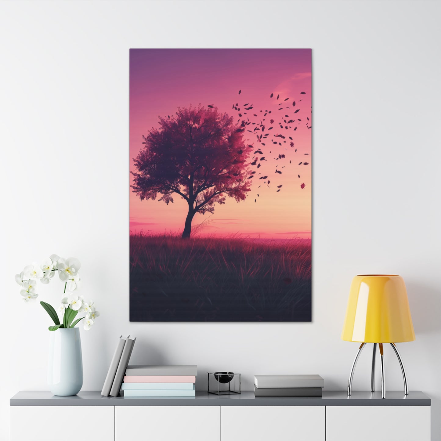 Tree in a Purple Sunset Digital Illustration Canvas Gallery Wraps