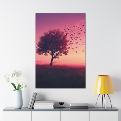 Tree in a Purple Sunset Digital Illustration Canvas Gallery Wraps