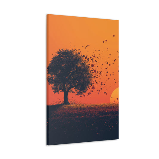 Tree in a Golden Sunset Digital Illustration Canvas Gallery Wraps