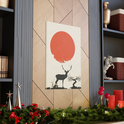 Deer and Sun - Takeshi Kitano Style Digital Illustration Canvas Gallery Wraps