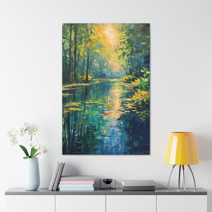 Lake in a Forest - Claude Monet Style Digital Print Canvas Gallery Wraps