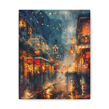 Christmas Street Corner in Downtown - Rembrandt Style Digital Oil Painting  Canvas Gallery Wraps