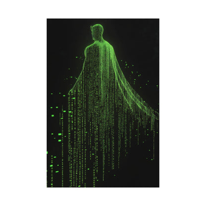 Neon Code Guardian: 3D Glitch Superman Matrix Effect - Digital Illustration Matte Vertical Poster