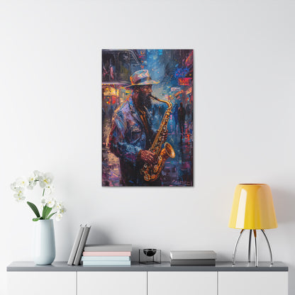 Man Playing Horn on the Street - Rembrandt Style Digital Oil Painting Canvas Gallery Wraps