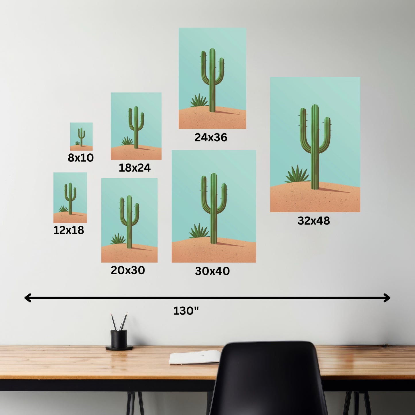 Saguaro Cactus in Desert - Illustration Canvas Gallery Wraps