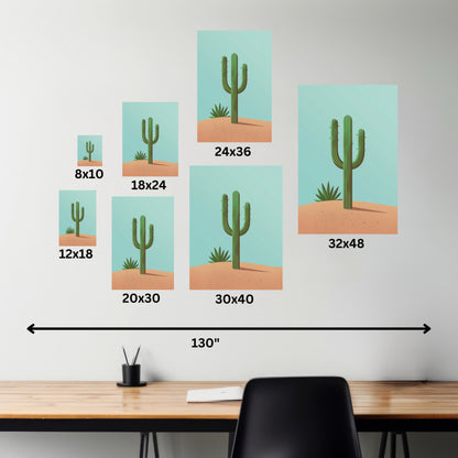 Saguaro Cactus in Desert - Illustration Canvas Gallery Wraps