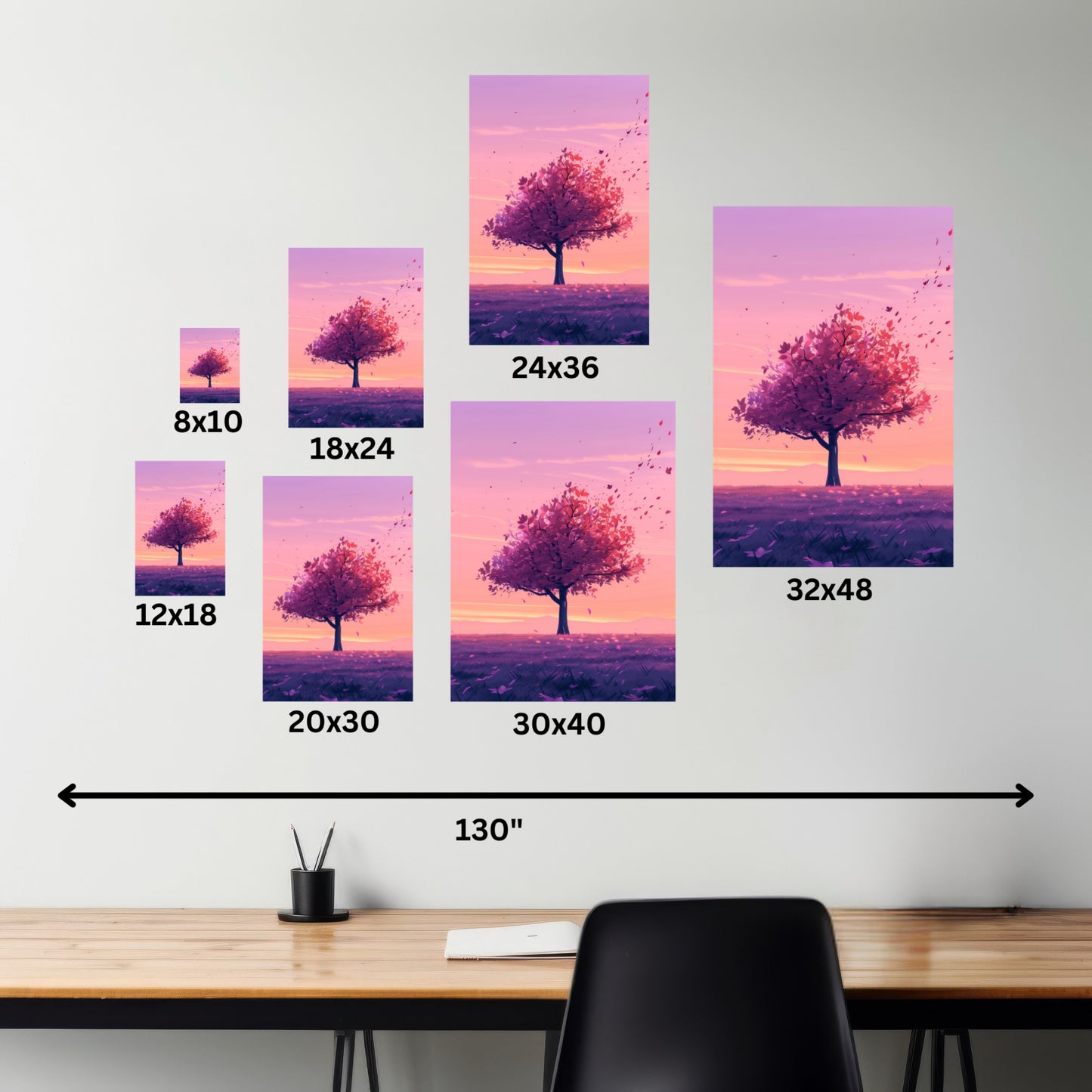 Tree in a Purple Sunset Digital Illustration Canvas Gallery Wraps