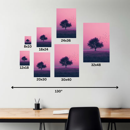 Tree in a Purple Sunset Digital Illustration Canvas Gallery Wraps