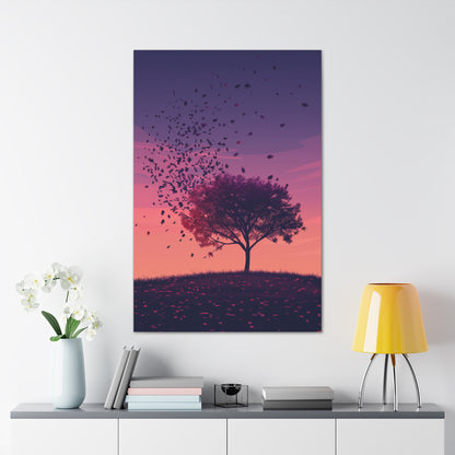 Tree in a Purple Sunset Digital Illustration Canvas Gallery Wraps