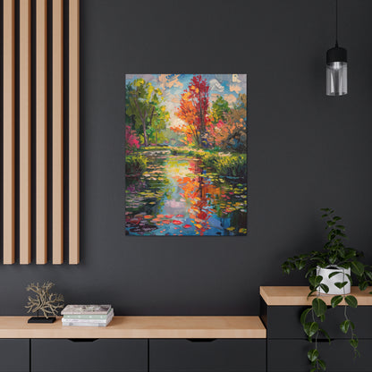 Pond in a Autumn Forest - Claude Monet Style Digital Print Canvas Gallery Wraps