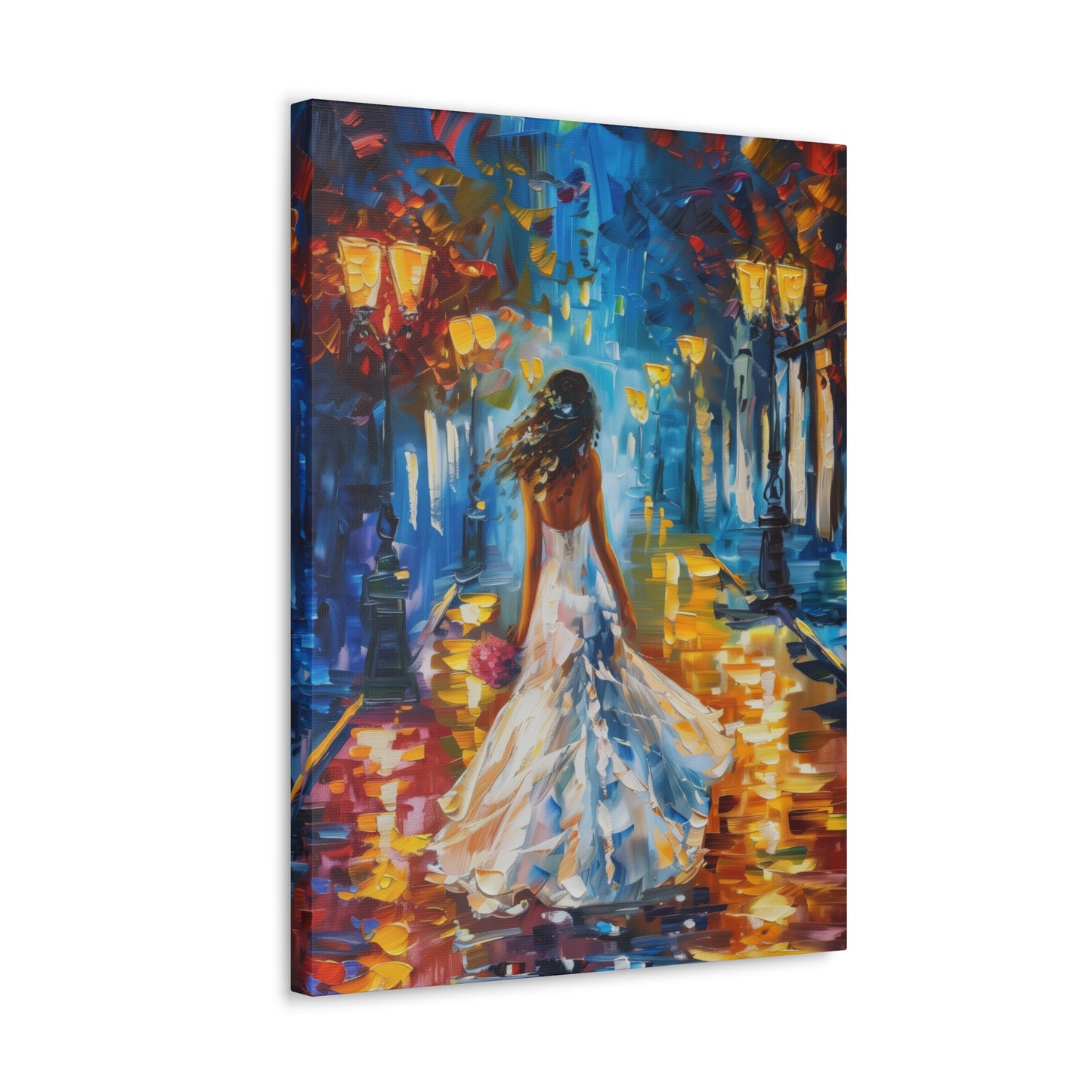 bride walking in the street - Leonid Afremov Style Digital Print Canvas Gallery Wraps