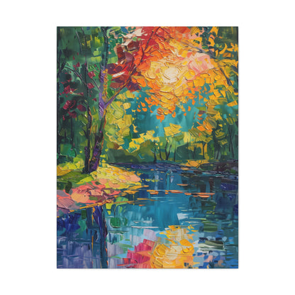 River in a Autumn Forest - Claude Monet Style Digital Print Canvas Gallery Wraps