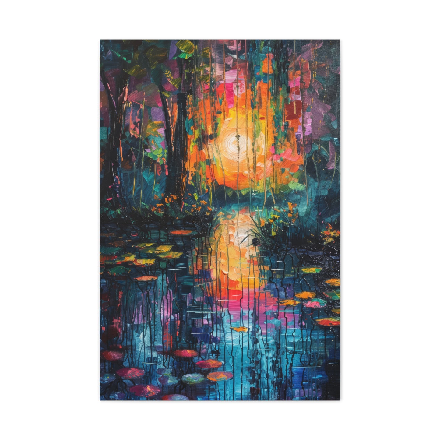 Lake in a Autumn Forest - Claude Monet Style Digital Print Canvas Gallery Wraps