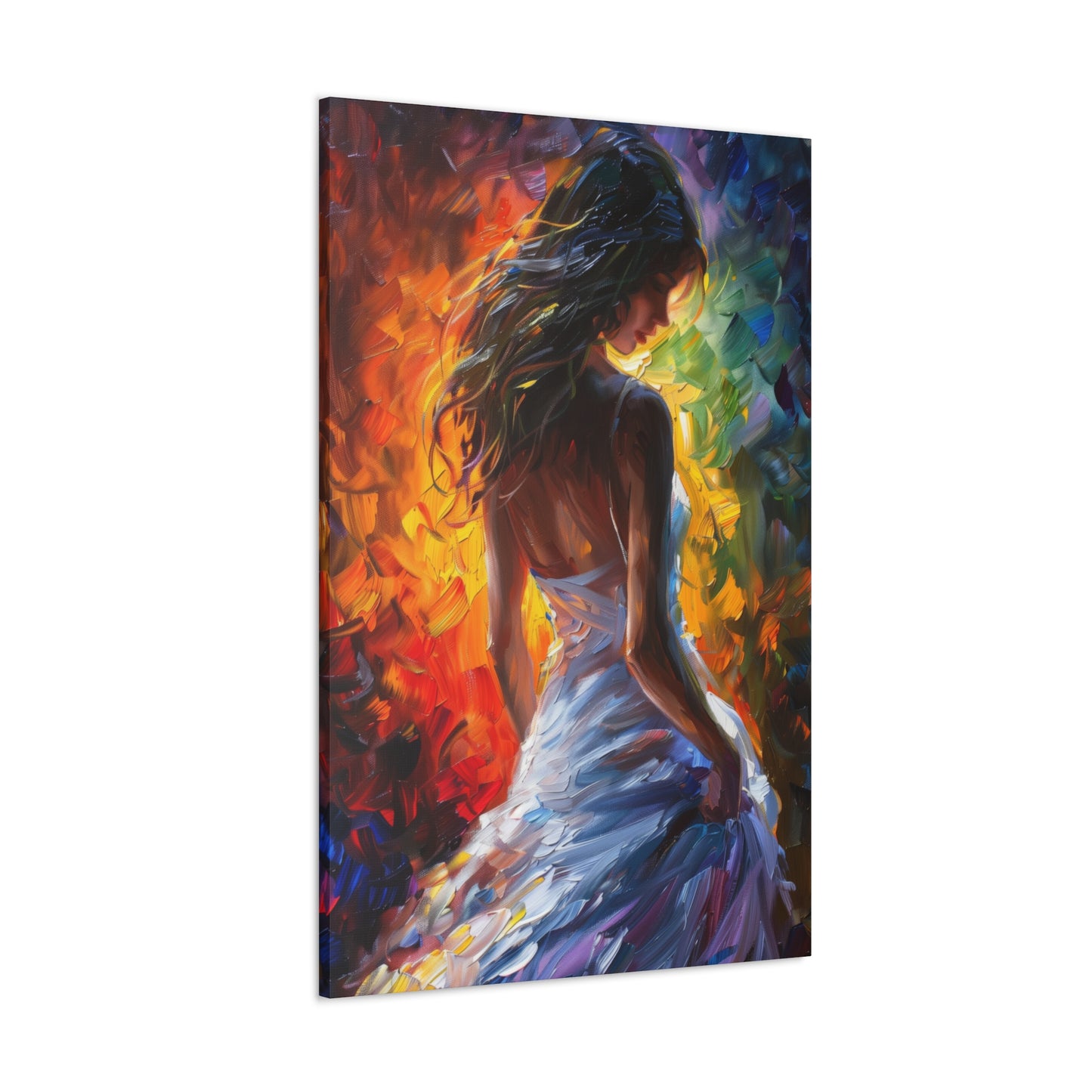 Lady in White Dress - Leonid Afremov Style Digital Oil Painting Canvas Gallery Wraps