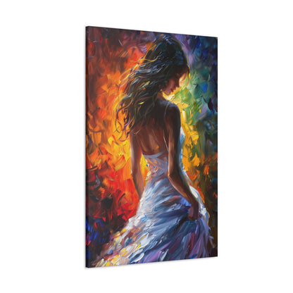 Lady in White Dress - Leonid Afremov Style Digital Oil Painting Canvas Gallery Wraps