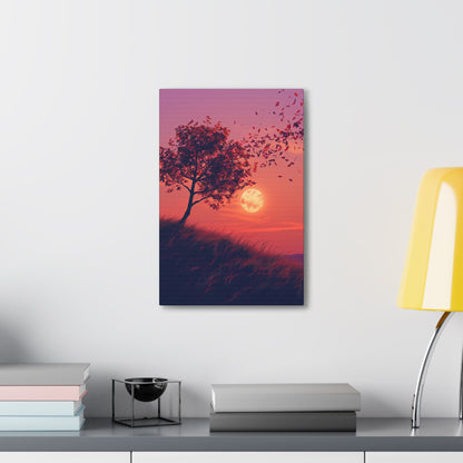 Tree in a Purple Sunset Digital Illustration Canvas Gallery Wraps