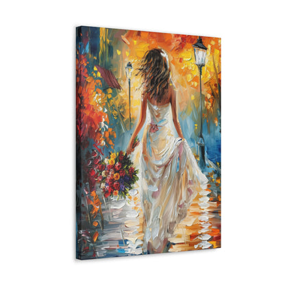 bride walking in the streets - Leonid Afremov Style Digital Print Canvas Gallery Wraps