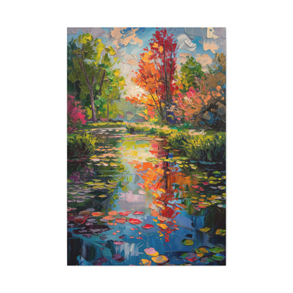 Pond in a Autumn Forest - Claude Monet Style Digital Print Canvas Gallery Wraps