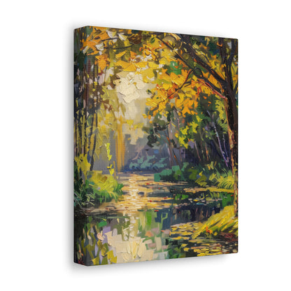 River in a Forest - Claude Monet Style Digital Print Canvas Gallery Wraps