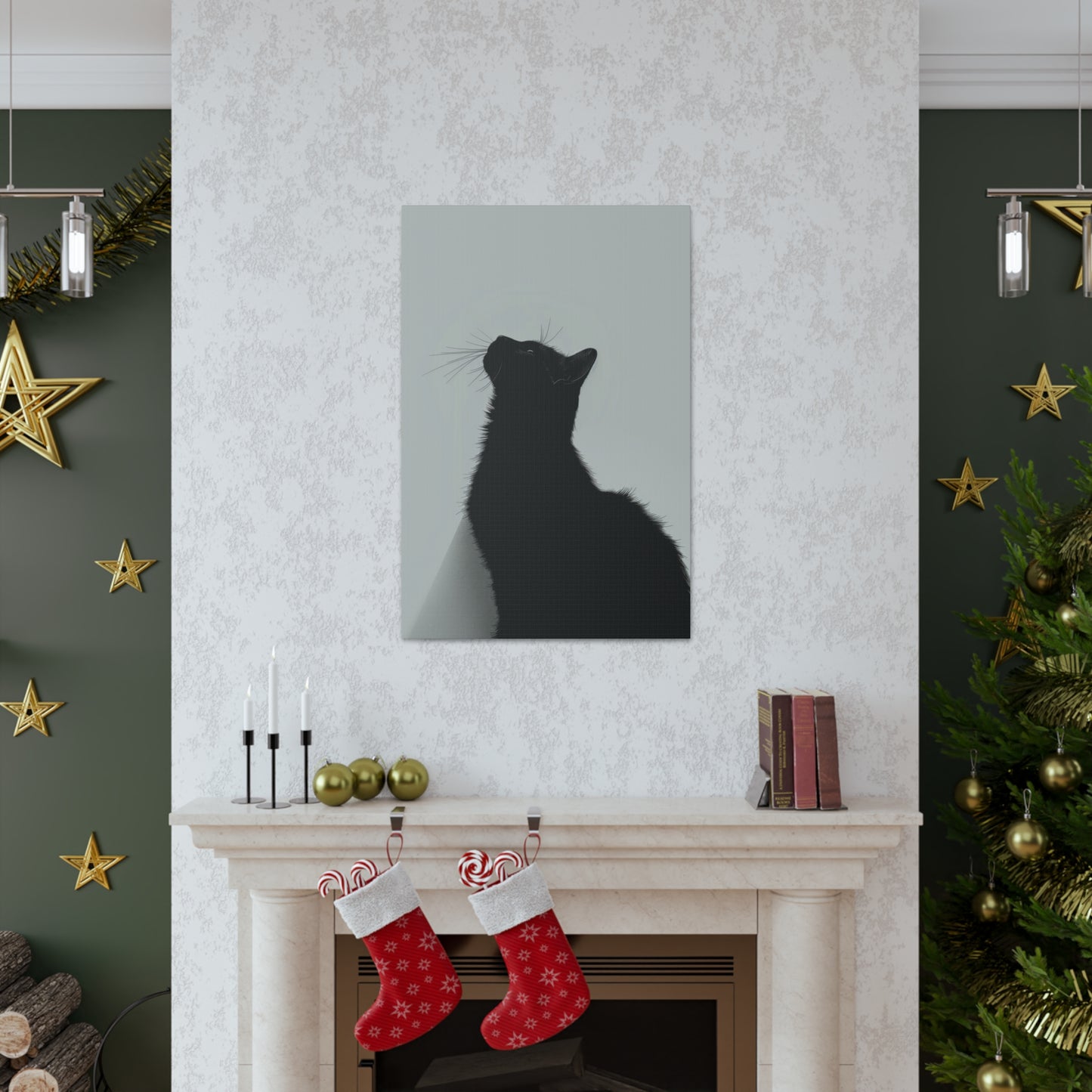 Black Cat Looking Up Digital Illustration Canvas Gallery Wraps