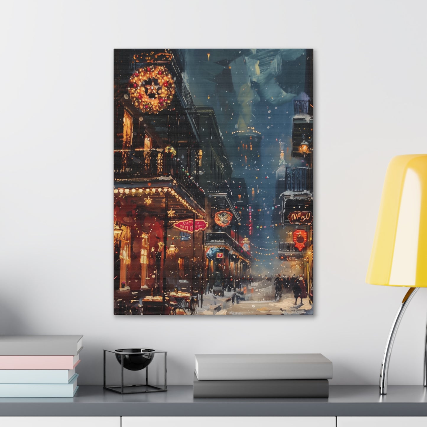 Christmas Time Downtown Street Corner - Rembrandt Style Digital Oil Painting Canvas Gallery Wraps