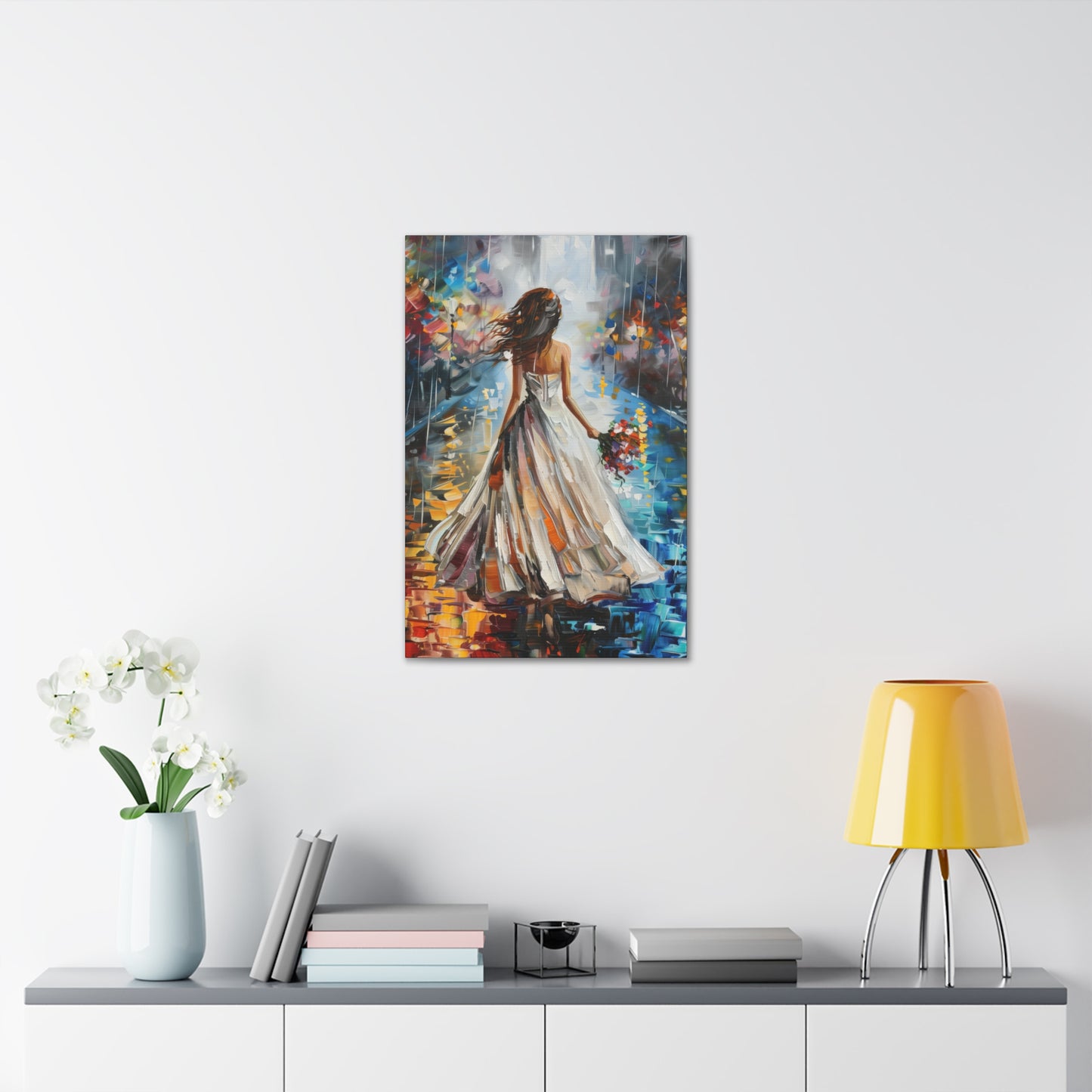 bride walking in street - Leonid Afremov Style Digital Print Canvas Gallery Wraps