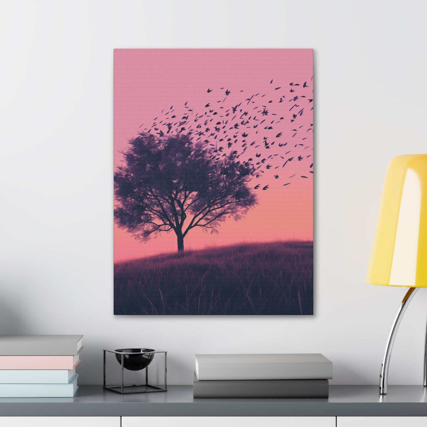 Tree in a Purple Sunset Digital Illustration Canvas Gallery Wraps