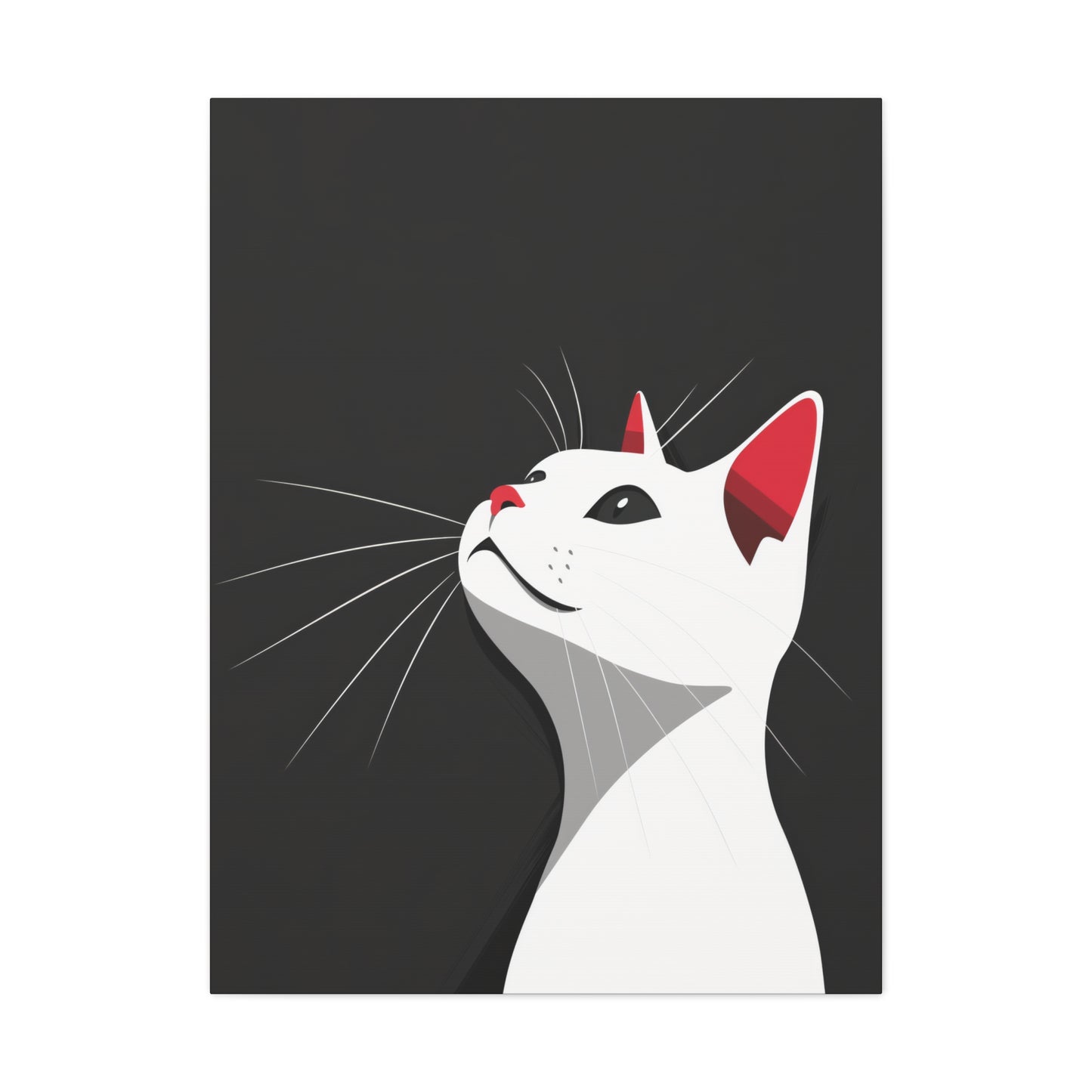 White Cat in Black Background Digital Illustration Canvas Gallery Wraps