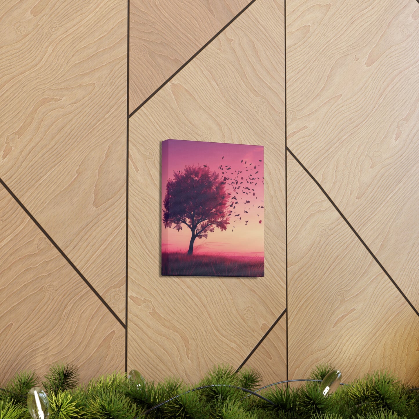 Tree in a Purple Sunset Digital Illustration Canvas Gallery Wraps